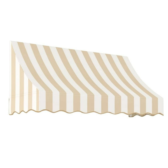 Awntech 5.375 ft Nantucket Fixed Awning Acrylic Fabric, Linen/White Stripe