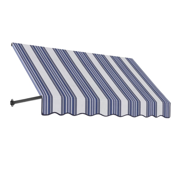 Awntech 5.38 Ft Dallas Retro Straight Slope Fixed Awning with Anodized Arms (64.5in x 18in x 24in), Navy/Gray/White Multi