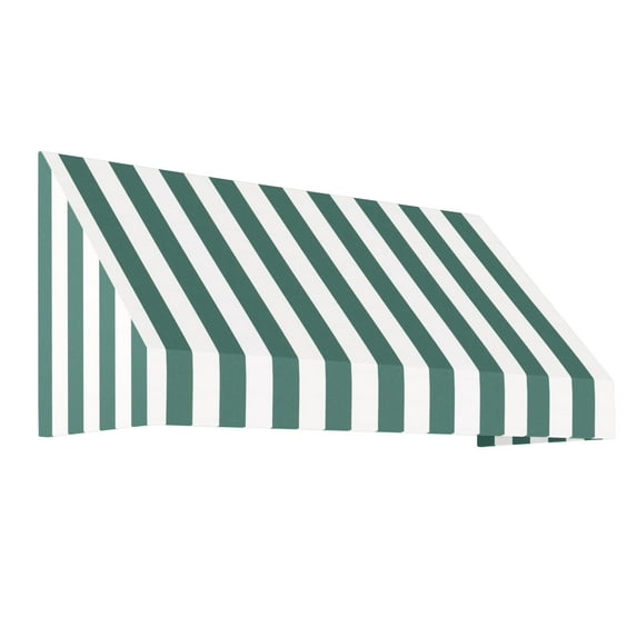 Awntech 6.38 Ft New Yorker Fixed Awning Canopy with Rigid Valance (76.5in x 24in x 48in), Forest/White Stripe