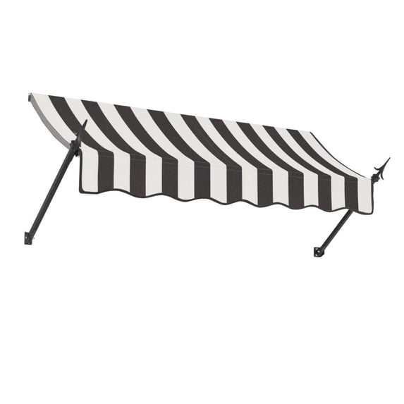 Awntech 7.375 ft New Orleans Fixed Awning Acrylic Fabric, Black/White Stripe