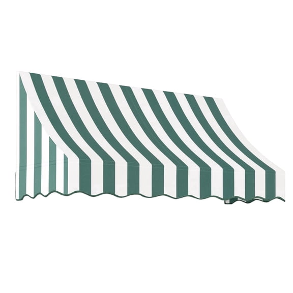 Awntech 7.38 Ft Nantucket Curved Slope Fixed Awning Canopy (88.5in x 44in x 36in), Forest/White Stripe