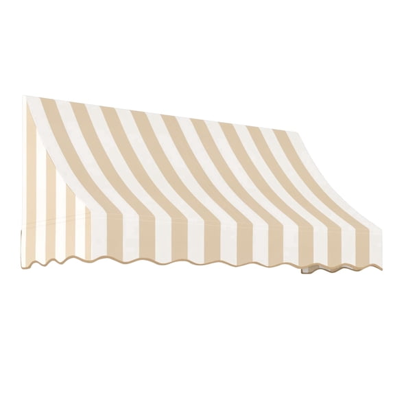 Awntech 7.38 Ft Nantucket Curved Slope Fixed Awning Canopy (88.5in x 44in x 36in), Linen/White Stripe