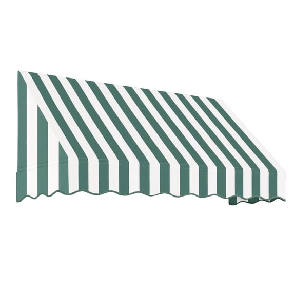 Awntech 7.38 Ft San Francisco Closed-Sided Fixed Awning Canopy (88.5in x 18in x 36in), Forest/White Stripe
