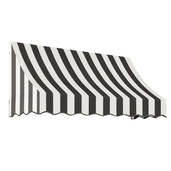 Awntech 8.375 ft Nantucket Fixed Awning Acrylic Fabric, Black/White Stripe