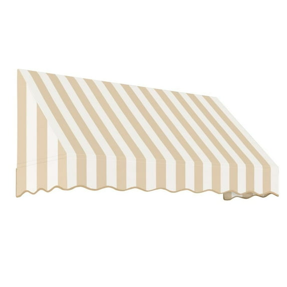 Awntech 8.375 ft San Francisco Fixed Awning Acrylic Fabric, Linen/White Stripe
