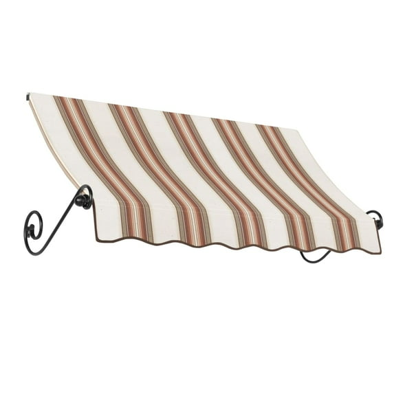 Awntech 8.38 Ft Charleston Sloped Fixed Awning with Scrolled Iron Arms (100.5in x 24in x 24in), Brown/Tan/Terracotta Multi