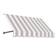 thumbnail image 1 of Awntech 8.38 Ft Dallas Retro Straight Slope Fixed Awning with Anodized Arms (100.5in x 31in x 24in), Gray/White Stripe, 1 of 5