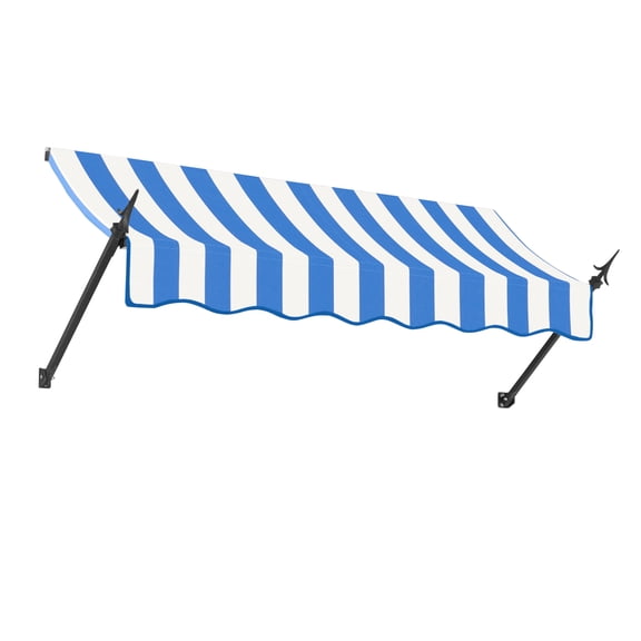 Awntech 8.38 Ft New Orleans Fixed Awning Canopy with Spear Arms (100.5in x 24in x 16in), Bright Blue/White Stripe