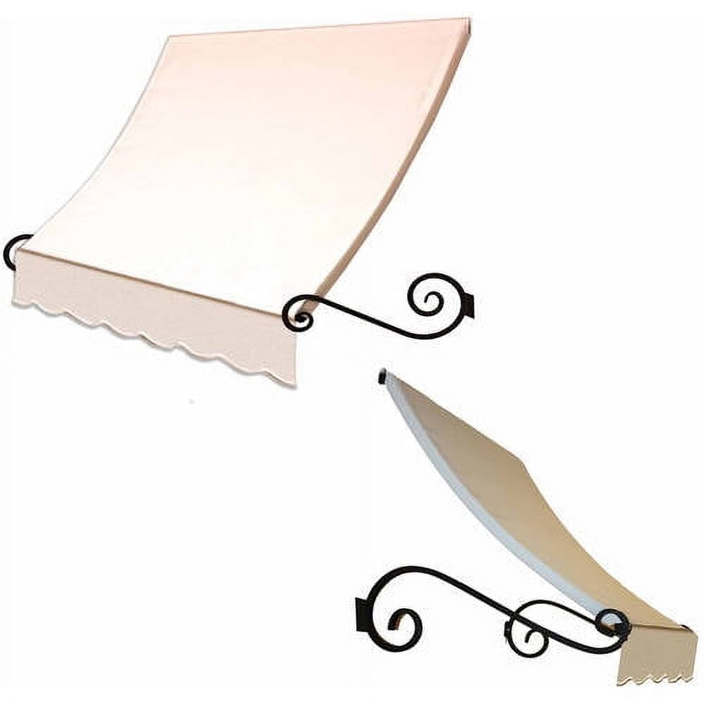 Off-White Acrylic Fabric Awning with Iron Scroll Arms