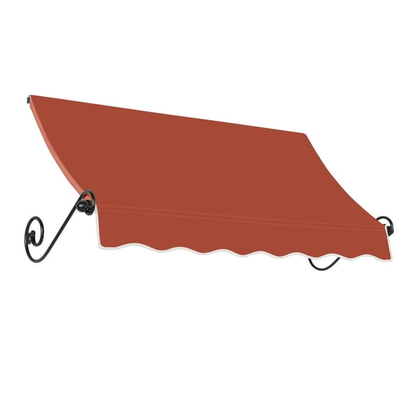 Awntech 5.38 Ft Charleston Sloped Fixed Awning with Scrolled Iron Arms (64.5in x 36in x 36in), Terracotta