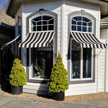 Awntech Charleston Fixed Awning, 100.5" x 24" x 24", Black/White Stripe