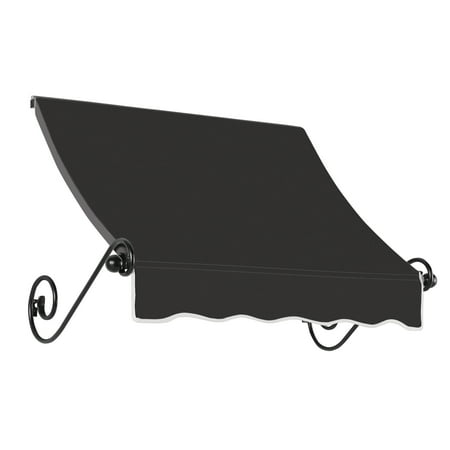 Awntech 3.38 Ft Charleston Sloped Fixed Awning with Scrolled Iron Arms (40.5in x 24in x 24in), Black