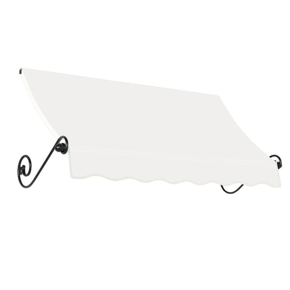 Awntech 6.38 Ft Charleston Sloped Fixed Awning with Scrolled Iron Arms (76.5in x 36in x 36in), White