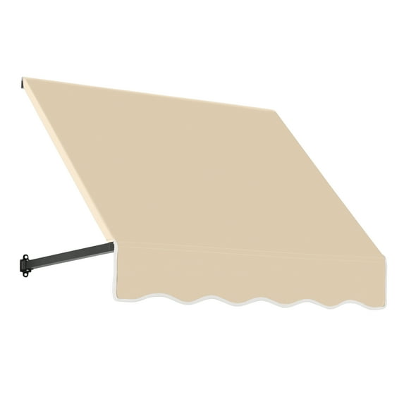 Awntech 3.38 Ft Dallas Retro Straight Slope Fixed Awning with Anodized Arms (40.5in x 18in x 36in), Tan
