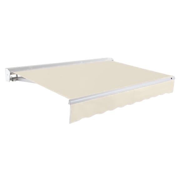 Awntech 8 Ft Destin Right Motorized Heavy Duty Patio Retractable Awning with Protective Hood (96in x 10.38in x 78in), Linen