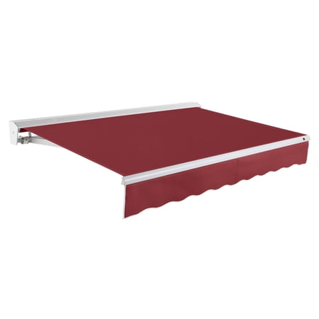 Awntech 18 Ft Destin Right Motorized Heavy Duty Patio Retractable Awning with Protective Hood (216in x 10.38in x 120in), Burgundy