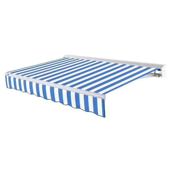 Awntech 8 Ft Destin Left Motorized Heavy Duty Patio Retractable Awning with Protective Hood (96in x 10.38in x 78in), Bright Blue/White Stripe