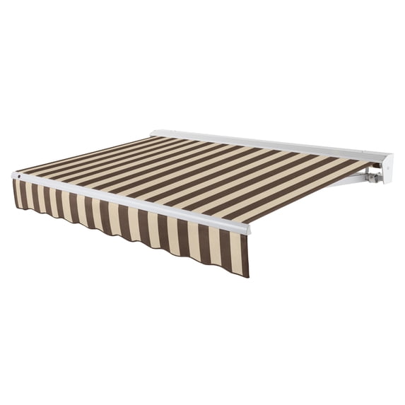 Awntech 20 Ft Destin Left Motorized Heavy Duty Patio Retractable Awning with Protective Hood (240in x 10.38in x 120in), Brown/Tan Stripe
