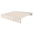 thumbnail image 1 of Awntech 12 Ft Destin Left Motorized Heavy Duty Patio Retractable Awning with Protective Hood (144in x 10.38in x 120in), Linen/White Stripe, 1 of 8