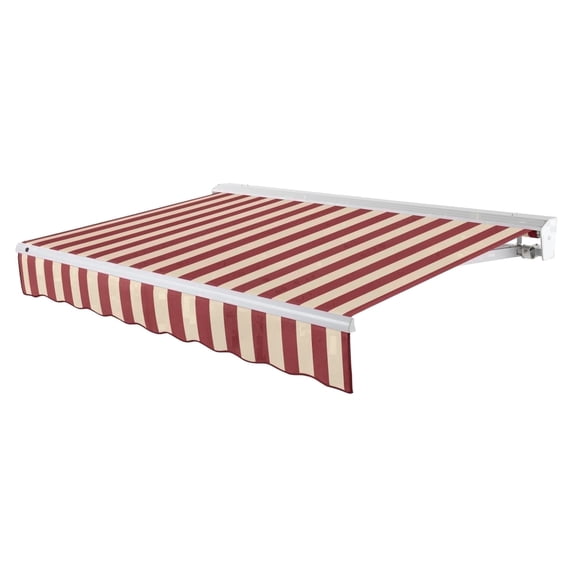 Awntech 10 Ft Destin Left Motorized Heavy Duty Patio Retractable Awning with Protective Hood (120in x 10.38in x 96in), Burgundy/Tan Stripe