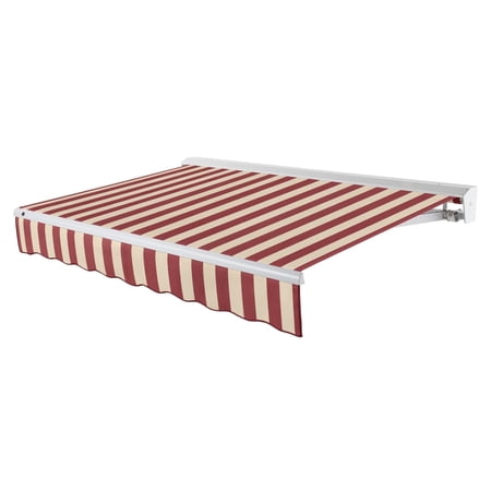Awntech 20 Ft Destin Left Motorized Heavy Duty Patio Retractable Awning with Protective Hood (240in x 10.38in x 120in), Burgundy/Tan Stripe