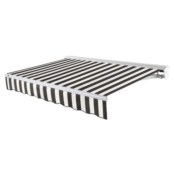 Awntech 24 Ft Destin Left Motorized Heavy Duty Patio Retractable Awning with Protective Hood (288in x 10.38in x 120in), Black/White Stripe