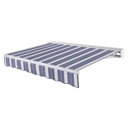 Awntech 8 Ft Destin Left Motorized Heavy Duty Patio Retractable Awning with Protective Hood (96in x 10.38in x 78in), Navy/Gray/White Multi