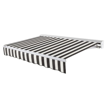 Awntech 8 Ft Destin Left Motorized Heavy Duty Patio Retractable Awning with Protective Hood (96in x 10.38in x 78in), Black/White Stripe