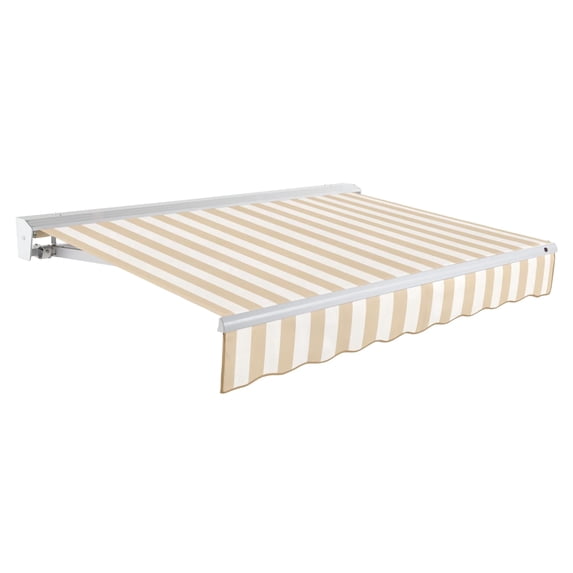 Awntech 10 Ft Destin Manual Heavy Duty Patio Retractable Awning with Protective Hood (120in x 10.38in x 96in), Linen/White Stripe