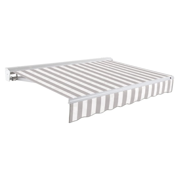 Awntech 12 Ft Destin Manual Heavy Duty Patio Retractable Awning with Protective Hood (144in x 10.38in x 120in), Gray/White Stripe