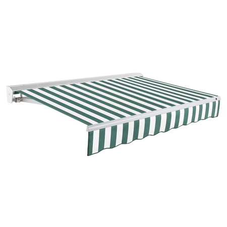 Awntech 14 Ft Destin Manual Heavy Duty Patio Retractable Awning with Protective Hood (168in x 10.38in x 120in), Forest/White Stripe