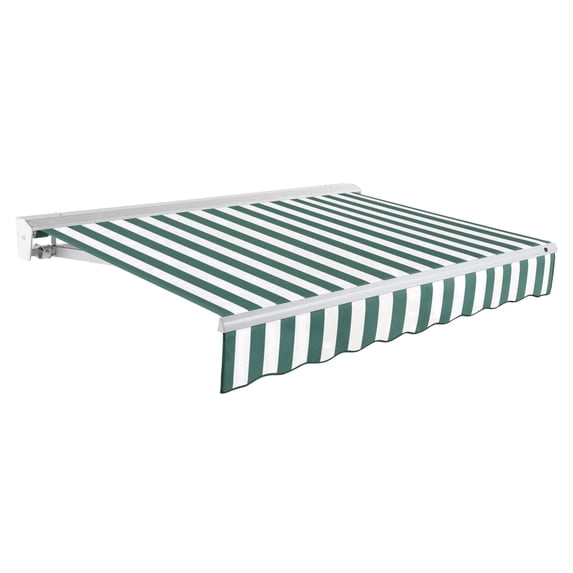Awntech 20 Ft Destin Manual Heavy Duty Patio Retractable Awning with Protective Hood (240in x 10.38in x 120in), Forest/White Stripe