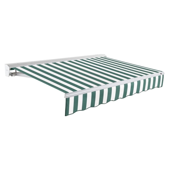 Awntech 20 Ft Destin Right Motorized Heavy Duty Patio Retractable Awning with Protective Hood (240in x 10.38in x 120in), Forest/White Stripe