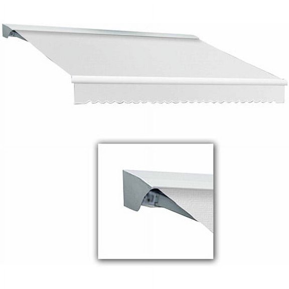 Awntech 8 Ft Destin Right Motorized Heavy Duty Patio Retractable Awning with Protective Hood (96in x 10.38in x 78in), White