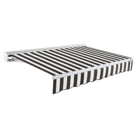 Awntech 10 Ft Destin Right Motorized Heavy Duty Patio Retractable Awning with Protective Hood (120in x 10.38in x 96in), Black/White Stripe