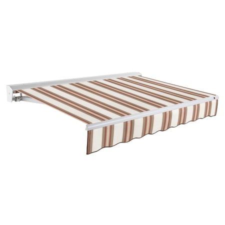 Awntech 16 Ft Destin Right Motorized Heavy Duty Patio Retractable Awning with Protective Hood (192in x 10.38in x 120in), Brown/Tan/Terracotta Multi