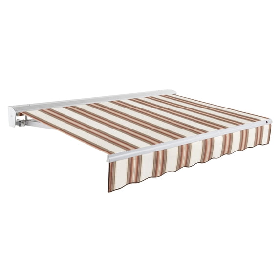 Awntech 24 Ft Destin Right Motorized Heavy Duty Patio Retractable Awning with Protective Hood (288in x 10.38in x 120in), Brown/Tan/Terracotta Multi