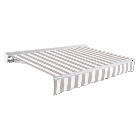 Awntech 8 Ft Destin Right Motorized Heavy Duty Patio Retractable Awning with Protective Hood (96in x 10.38in x 78in), Gray/White Stripe