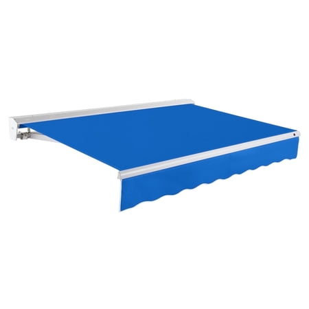 Awntech 24 Ft Destin Right Motorized Heavy Duty Patio Retractable Awning with Protective Hood (288in x 10.38in x 120in), Bright Blue