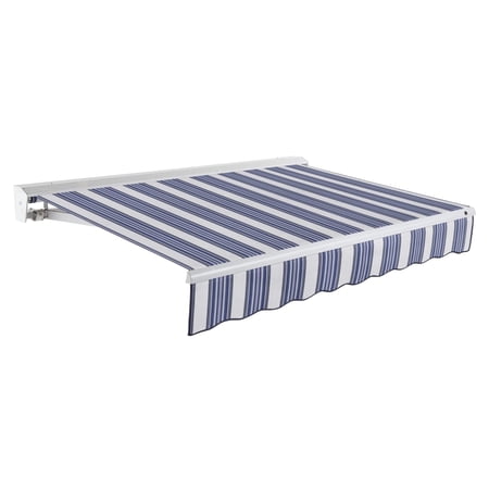 Awntech 8 Ft Destin Right Motorized Heavy Duty Patio Retractable Awning with Protective Hood (96in x 10.38in x 78in), Navy/Gray/White Multi
