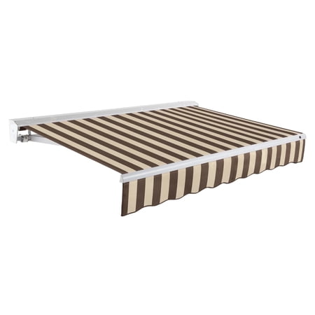 Awntech 24 Ft Destin Right Motorized Heavy Duty Patio Retractable Awning with Protective Hood (288in x 10.38in x 120in), Brown/Tan Stripe