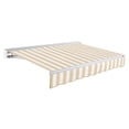 thumbnail image 1 of Awntech 8 Ft Destin Right Motorized Heavy Duty Patio Retractable Awning with Protective Hood (96in x 10.38in x 78in), Linen/White Stripe, 1 of 9