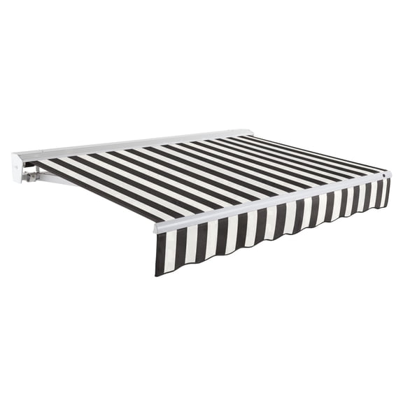 Awntech 10 Ft Destin Right Motorized Heavy Duty Patio Retractable Awning with Protective Hood (120in x 10.38in x 96in), Black/White Stripe