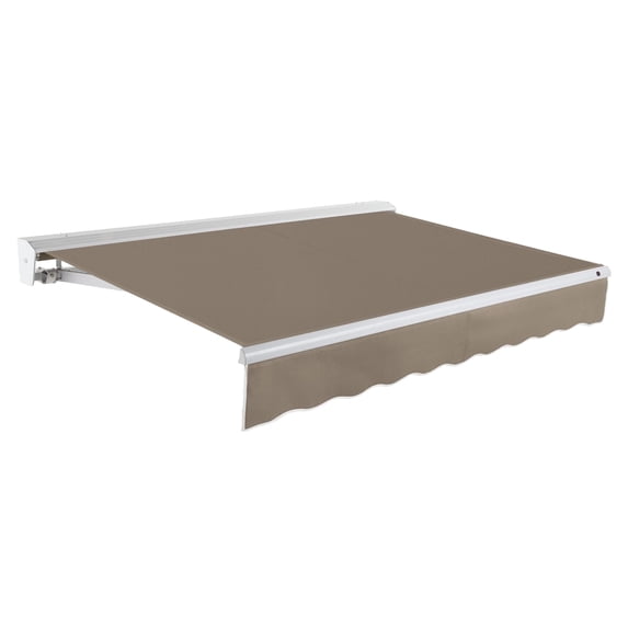 Awntech 18 Ft Destin Right Motorized Heavy Duty Patio Retractable Awning with Protective Hood (216in x 10.38in x 120in), Taupe