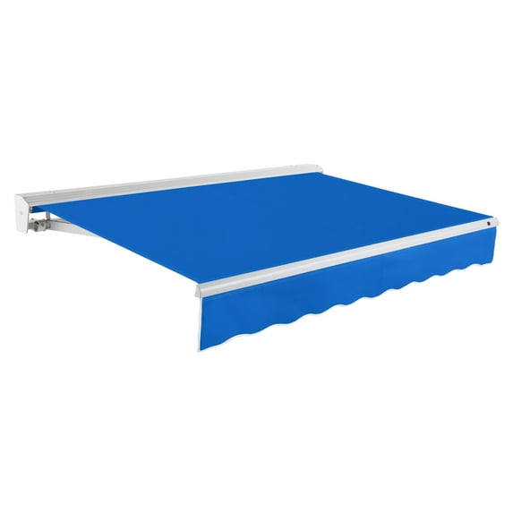 Awntech 8 Ft Destin Right Motorized Heavy Duty Patio Retractable Awning with Protective Hood (96in x 10.38in x 78in), Bright Blue