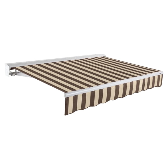 Awntech 8 Ft Destin Right Motorized Heavy Duty Patio Retractable Awning with Protective Hood (96in x 10.38in x 78in), Brown/Tan Stripe
