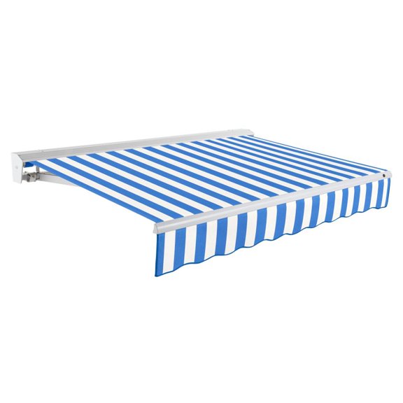 Awntech Destin Right Motorized Patio Retractable Awning, Bright Blue/White Stripe