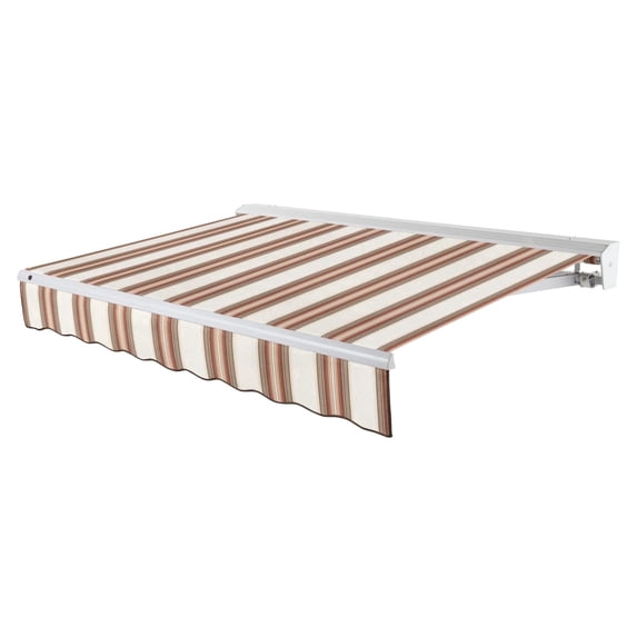 Awntech 18 Ft Destin Left Motorized Heavy Duty Patio Retractable Awning with Protective Hood (216in x 10.38in x 120in), Brown/Tan/Terracotta Multi