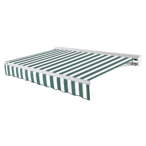 Awntech 20 Ft Destin Left Motorized Heavy Duty Patio Retractable Awning with Protective Hood (240in x 10.38in x 120in), Forest/White Stripe
