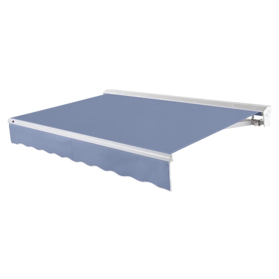 Awntech 18 Ft Destin Left Motorized Heavy Duty Patio Retractable Awning with Protective Hood (216in x 10.38in x 120in), Dusty Blue